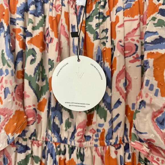 LOST + WANDER Orange Floral Cold Shoulder Textured Maxi Dress size S NEW Tags - Picture 13 of 16